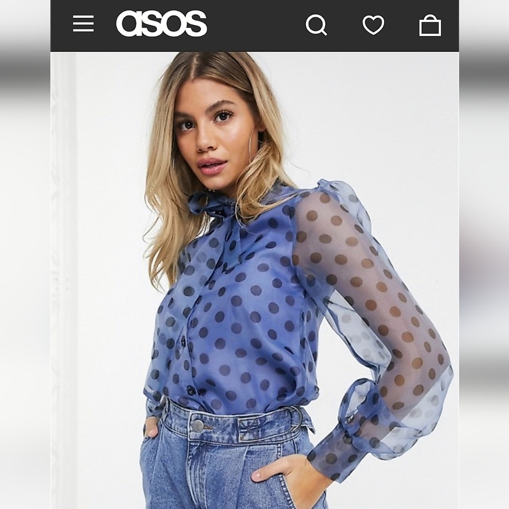 💙 Pretty Little Thing organza polka dot blouse